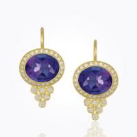 temple st. clair	18k classic cabochon oval earrings with diamond granulation - 10x8m...