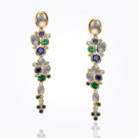 temple st. clair	18k classic halo pear drop earrings with royal blue moonstone and d...