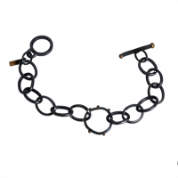 tara hutch black silver & 24k gold studded link bracelet