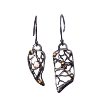 tara hutch glossy black silver & 24k gold cast cactus earrings
