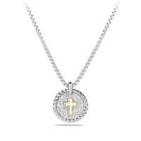 david yurman	petite pave cross charm necklace with diamonds with 18k gold