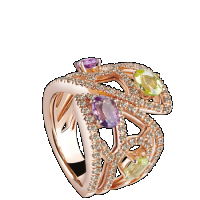 Damiani pink gold ring with brown diamonds, amethyst and peridot