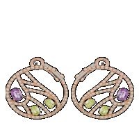 damiani pink gold earrings with brown diamonds, amethyst and peridot