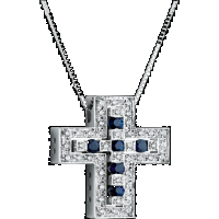 damiani white gold, diamond and sapphire cross necklace