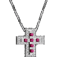 damiani white gold, diamond and ruby cross necklace