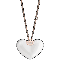 damiani white ceramic, pink gold and diamond heart necklace