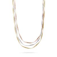 marco bicego marrakech supreme yellow, white, & rose gold three strand necklace