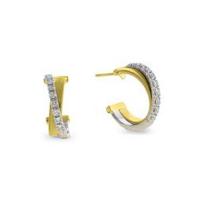 Marco Bicego Masai Yellow and White Gold Cross Over Pave Diamond Small Hoop Earrings