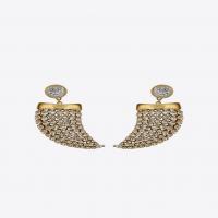 saint laurent smoking horn earrings in gold metal and white crystals
