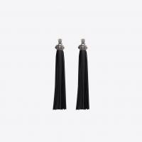 saint laurent loulou earrings with black leather tassels in tin and silver-toned brass