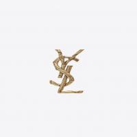 saint laurent monogram draped bow brooch in light gold metal