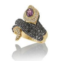 le vian 14k strawberry gold® bubble gum pink sapphire™ 5/8 cts. ring with black diamonds 1  5/8 cts., vanilla diamonds® 1/3 cts.