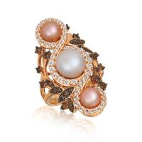 le vian 14k strawberry gold® chocolate quartz® 1/2 cts., vanilla topaz™ 1  1/5 cts., strawberry pearls®  cts., vanilla pearls™  cts. ring