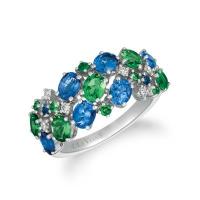 le vian 14k vanilla gold® blueberry sapphire™ 1  3/8 cts., forest green tsavorite™ 1 cts. ring with vanilla diamonds® 1/10 cts.