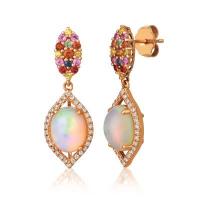 le vian 14k strawberry gold® neopolitan opal™ 1  5/8 cts., orange sapphire 1/5 cts., yellow sapphire 1/8 cts., blueberry sapphire™  cts., bubble gum pink sapphire™ 1/8 cts., green sapphire  cts. earrings with vanilla diamonds® 1/4 cts.