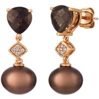 le vian 14k strawberry gold® chocolate quartz® 2 cts., chocolate pearls®  cts. earrings with vanilla diamonds® 1/20 cts.