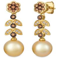 le vian 14k honey gold™ golden south sea pearl  cts. earrings with chocolate diamonds® 3/8 cts., vanilla diamonds® 1/10 cts.
