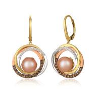 le vian 14k tri color gold strawberry pearls®  cts. earrings with chocolate diamonds® 1/3 cts., vanilla diamonds® 1/8 cts.