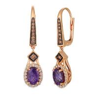 le vian 14k strawberry gold® grape amethyst™ 1  5/8 cts. earrings with chocolate diamonds® 1/5 cts., nude diamonds™ 1/4 cts.
