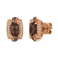 le vian 14k strawberry gold® chocolate quartz® 1  1/2 cts. earrings with chocolate diamonds® 1/6 cts., nude diamonds™ 1/4 cts.