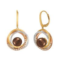le vian 14k tri color gold chocolate pearls®  cts. earrings with vanilla diamonds® 3/8 cts.