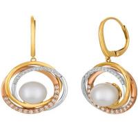 le vian 14k tri color gold vanilla pearls™  cts. earrings with vanilla diamonds® 3/8 cts.
