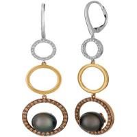 le vian 14k tri color gold black pearl  cts. earrings with chocolate diamonds® 5/8 cts., vanilla diamonds® 1/5 cts.