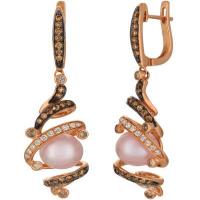 le vian 14k strawberry gold® strawberry pearls®  cts. earrings with chocolate diamonds® 1/2 cts., vanilla diamonds® 1/4 cts.