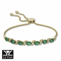 le vian 14k honey gold™ costa smeralda emeralds™ 2  1/2 cts. bolo bracelet with vanilla diamonds® 1/10 cts.