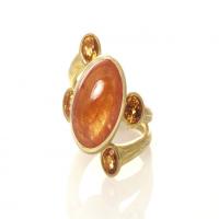 large star cluster ring with spessarsite garnets in yellow gold