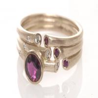 night sky ring in rose gold with rubies