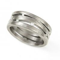 triple wave band in white gold with diamonds