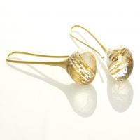 dew drop earrings in gold with gold flecked quartz