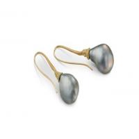 baroque grey pearl drop earrings in gold