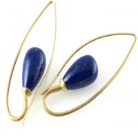 inverted drop earrings in gold with lapis beads