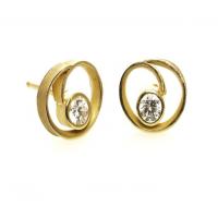 coil button earrings in gold with diamonds