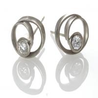 coil button earrings in white gold with diamonds