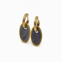 gold pendant earrings on "huggie" style hoop
