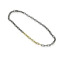 pave link/18ky gold branch link necklace