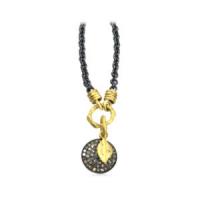 small pave disc necklace with leaf charm