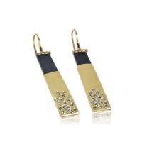 fairy dust bar earrings, 18ky gold, oxidized sterling silver