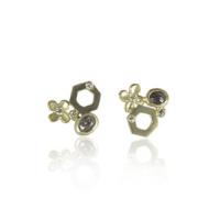 honeycomb, flower, grey diamonds cluster earrings