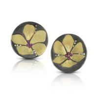 orchid disc earrings, 18ky, diamonds and pink sapphires