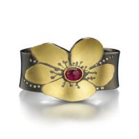 orchid cuff bracelet with pink sapphire and diamonds