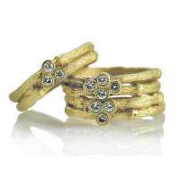 double branch 18ky gold ring with 4 diamonds