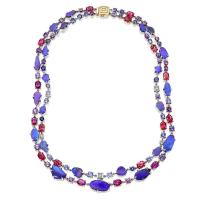 zozo australian boulder opal, rhodolite, sapphire & diamond necklace