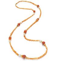 wonderland garnet, fire opals & fresh water pearl beaded necklace