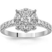Avianne & Co. 14K White Solid Gold Womens Diamond Cluster Ring With Pave Set Side Stones 1.15 Ctw