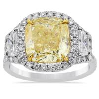 avianne & co. three stone fancy yellow diamond ring in platinum and 18k white gold 6.51 ctw