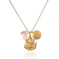 satya gold rose & cherry quartz ganesha lotus necklace - clear the path